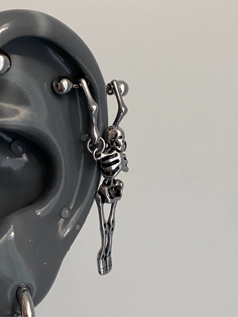 Unisex Skull Skeleton Ear Hook Ring |   Hypoallergenic Ear Bone Studs & Hoop Earrings