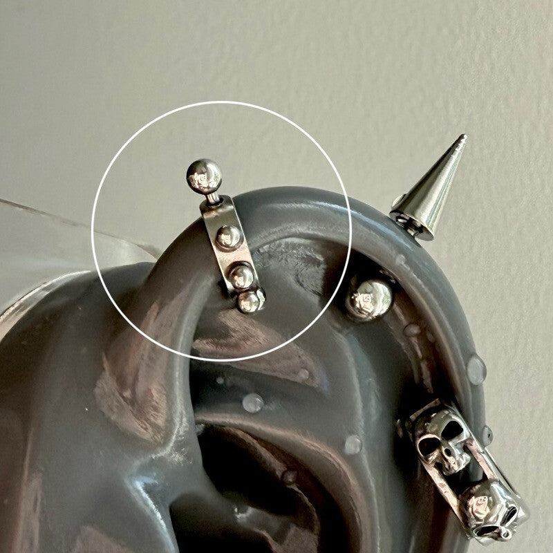 [D Series]Single Spiked Drop Hoop - Stainless Steel U-Shaped Ear Cuff / Punk Gothic Earring