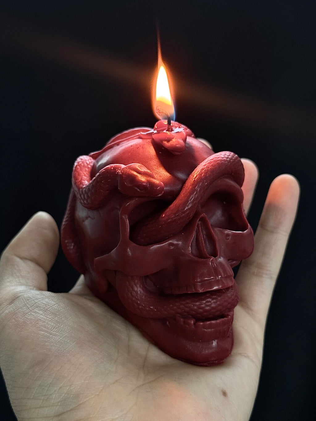 Candela con teschio e serpente viola | Decorazione in cera a bassa temperatura fatta a mano, stile gotico punk e aromaterapia