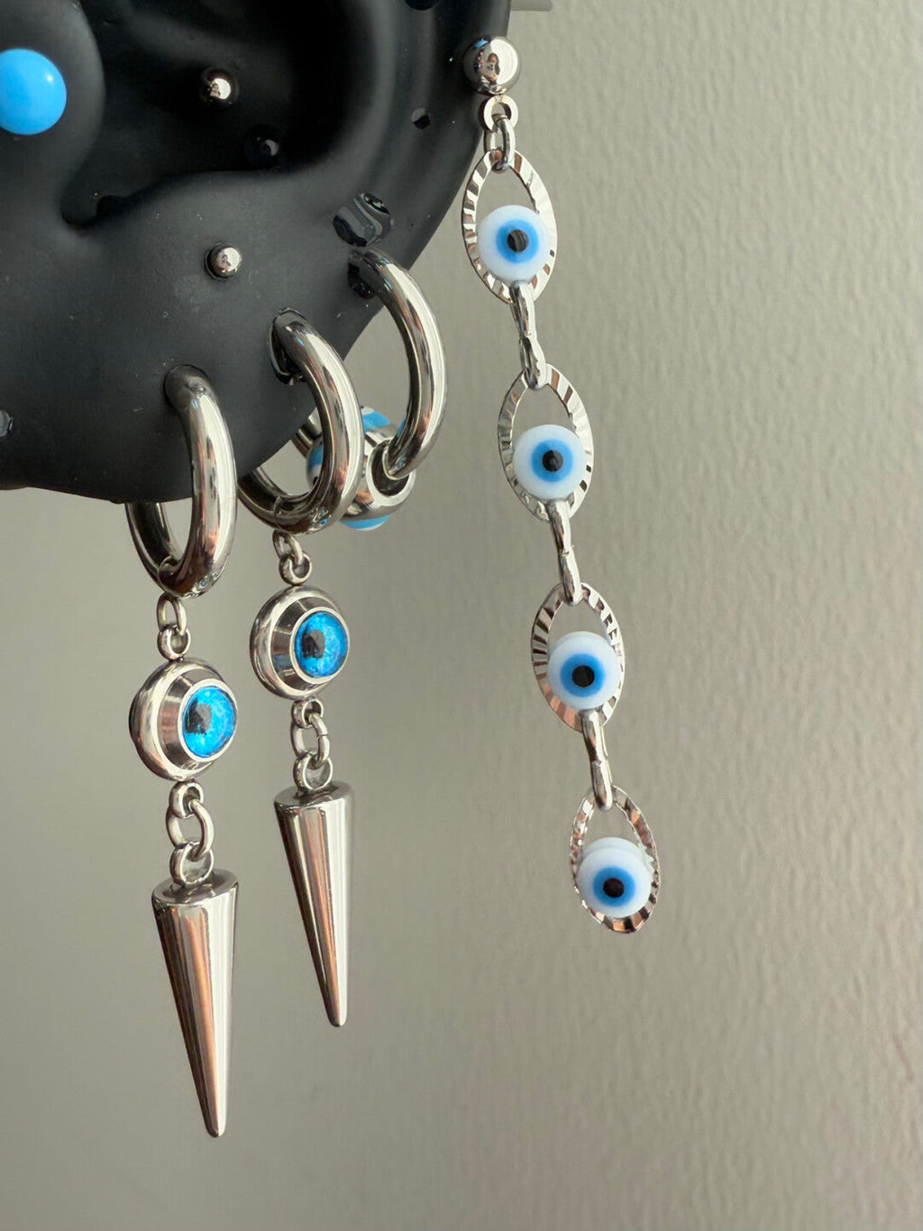 Blue Acrylic Ball Titanium Ear Stud – Punk Y2K Hypoallergenic Piercing