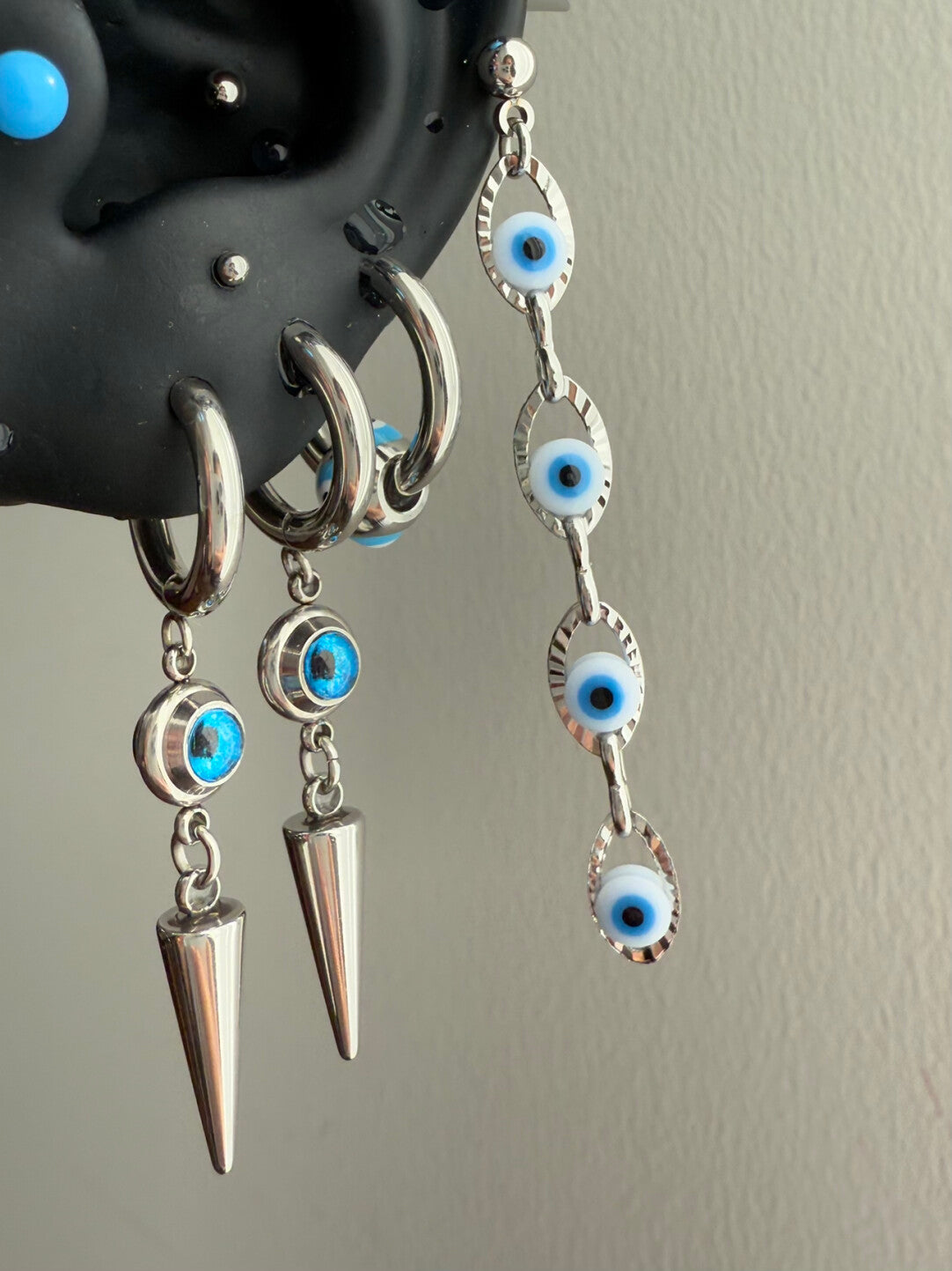 Blue Acrylic Ball Titanium Ear Stud – Punk Y2K Hypoallergenic Piercing