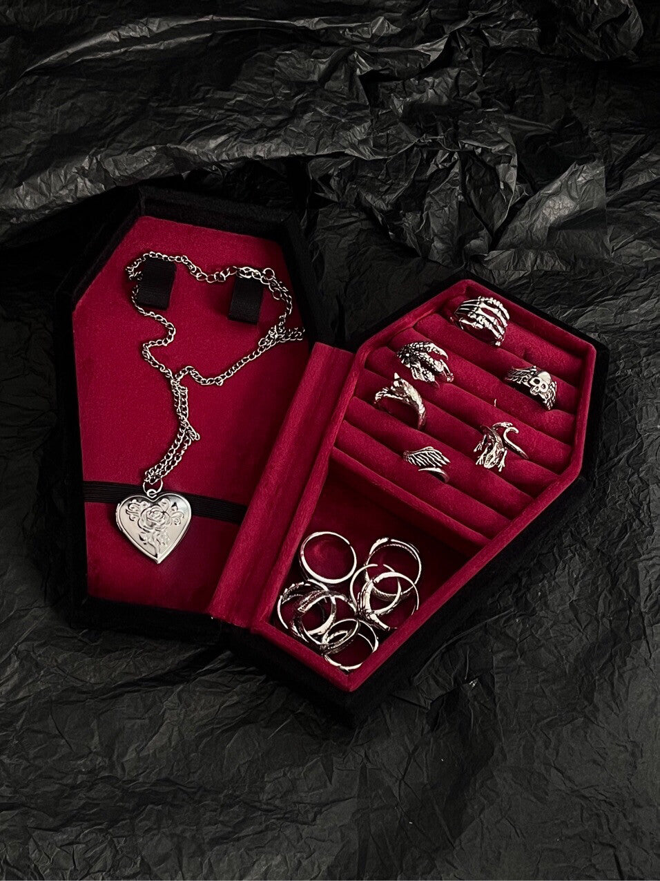 Velvet Coffin Jewelry Box | Punk Goth Necklace Ring Ornament Jewelry Velvet Storage Box