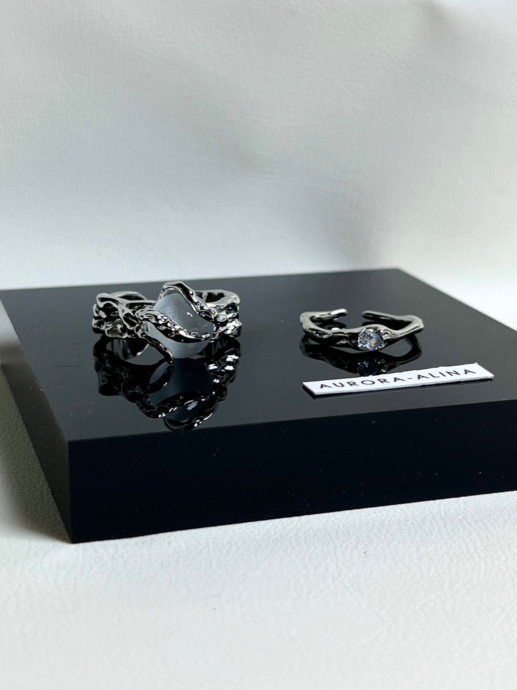 White Jade Bead Ring Ins Niche Zircon Couple Rings