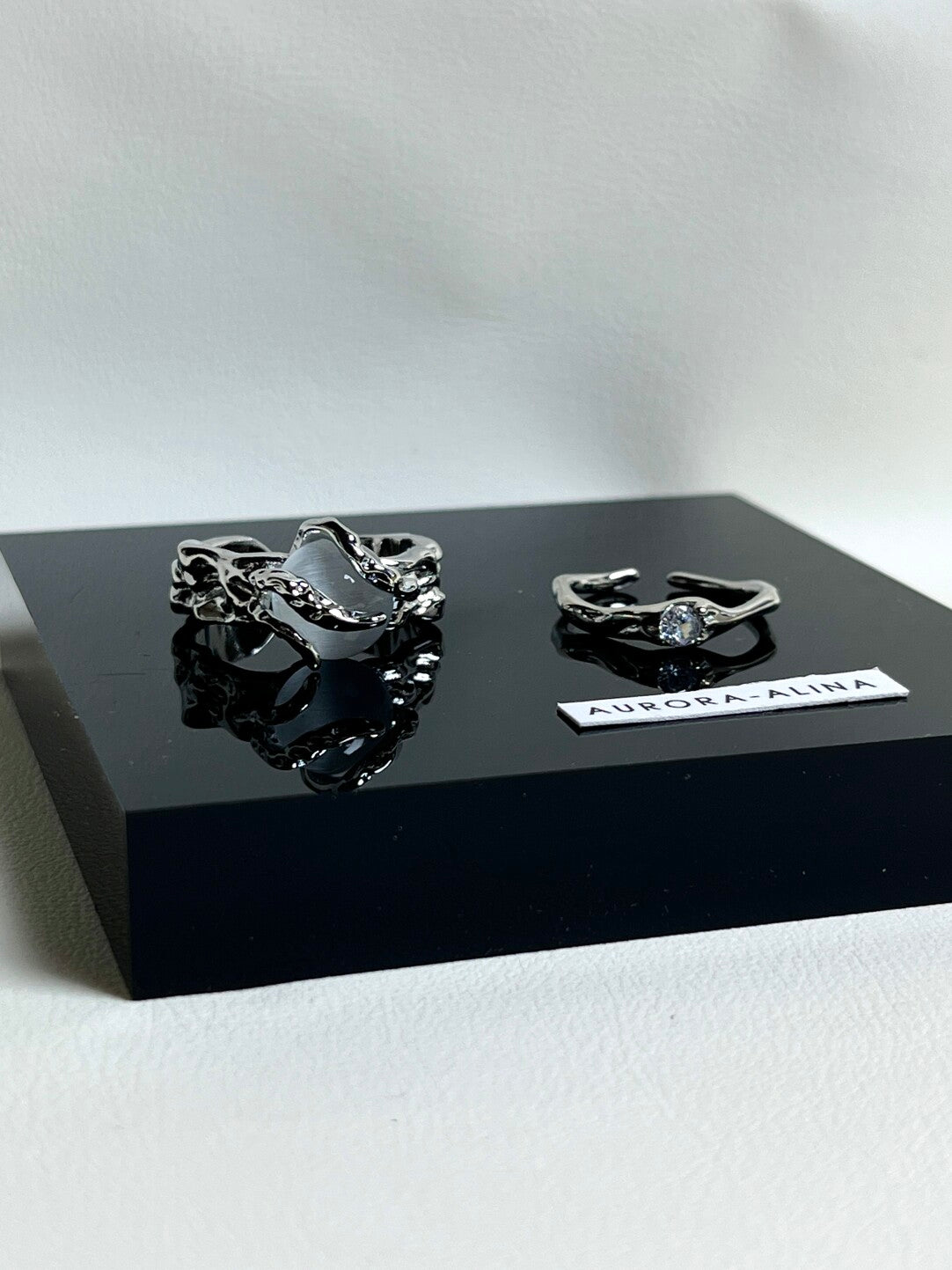 White Jade Bead Ring Ins Niche Zircon Couple Rings