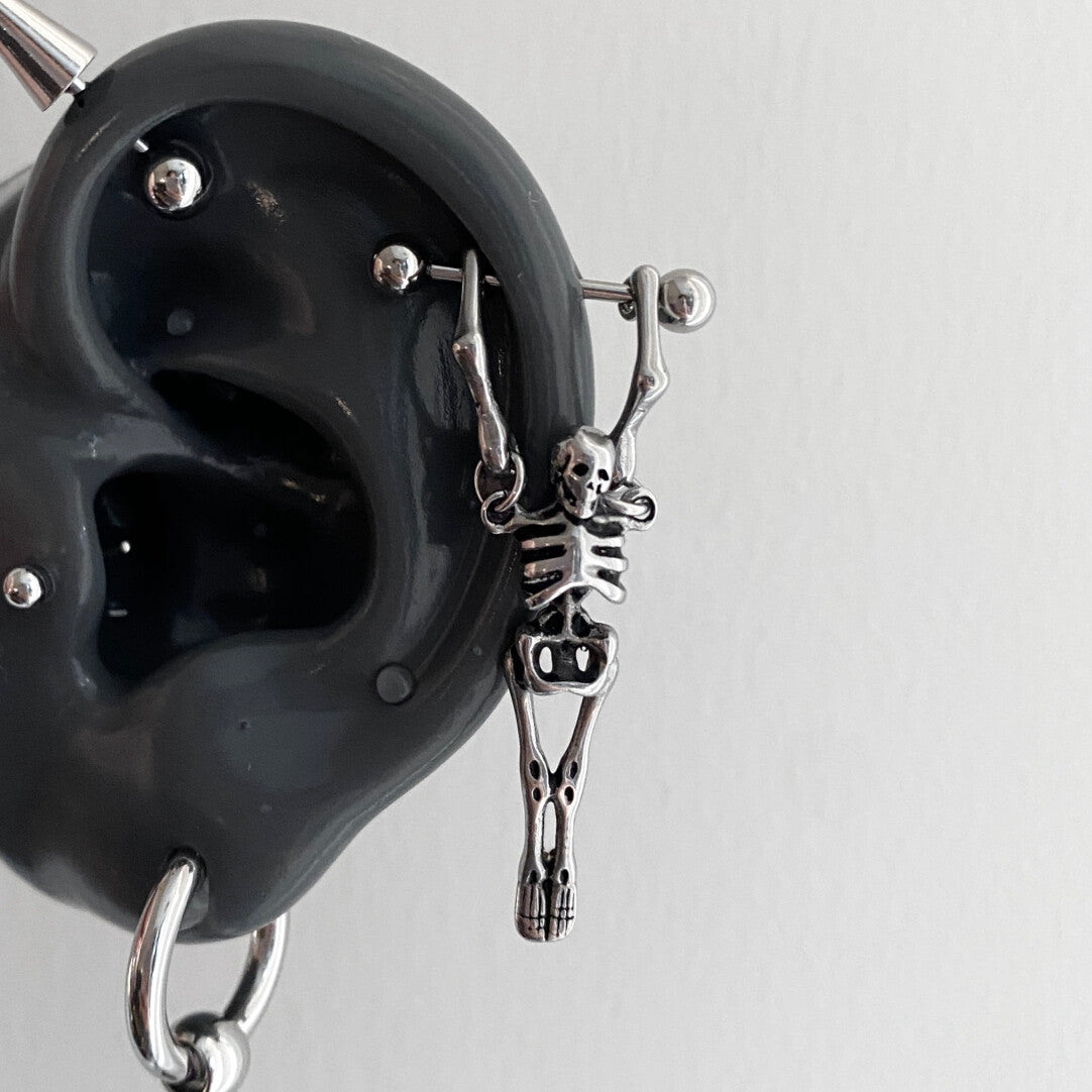 Unisex Skull Skeleton Ear Hook Ring |   Hypoallergenic Ear Bone Studs & Hoop Earrings