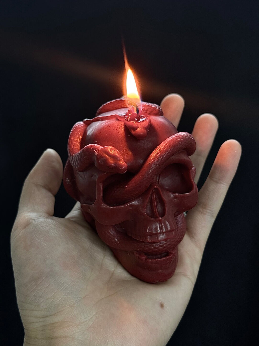 Candela con teschio e serpente viola | Decorazione in cera a bassa temperatura fatta a mano, stile gotico punk e aromaterapia