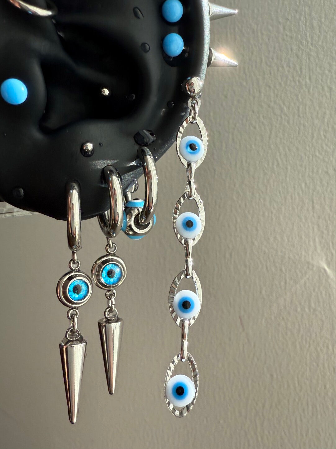 Blue Acrylic Ball Titanium Ear Stud – Punk Y2K Hypoallergenic Piercing