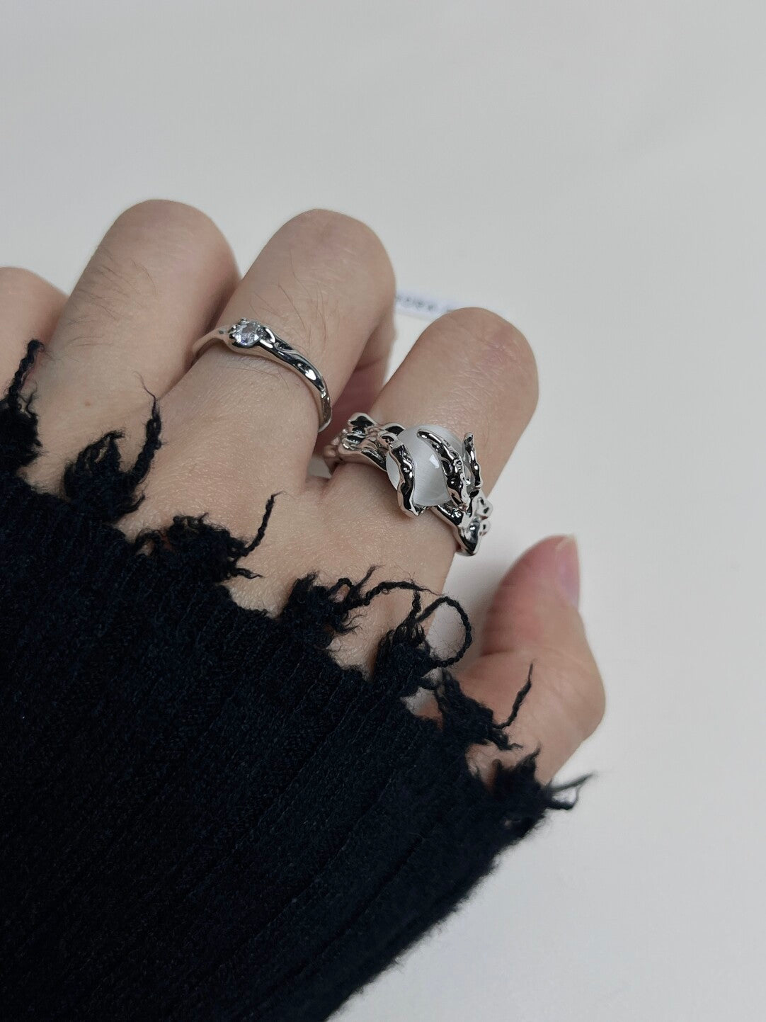 White Jade Bead Ring Ins Niche Zircon Couple Rings