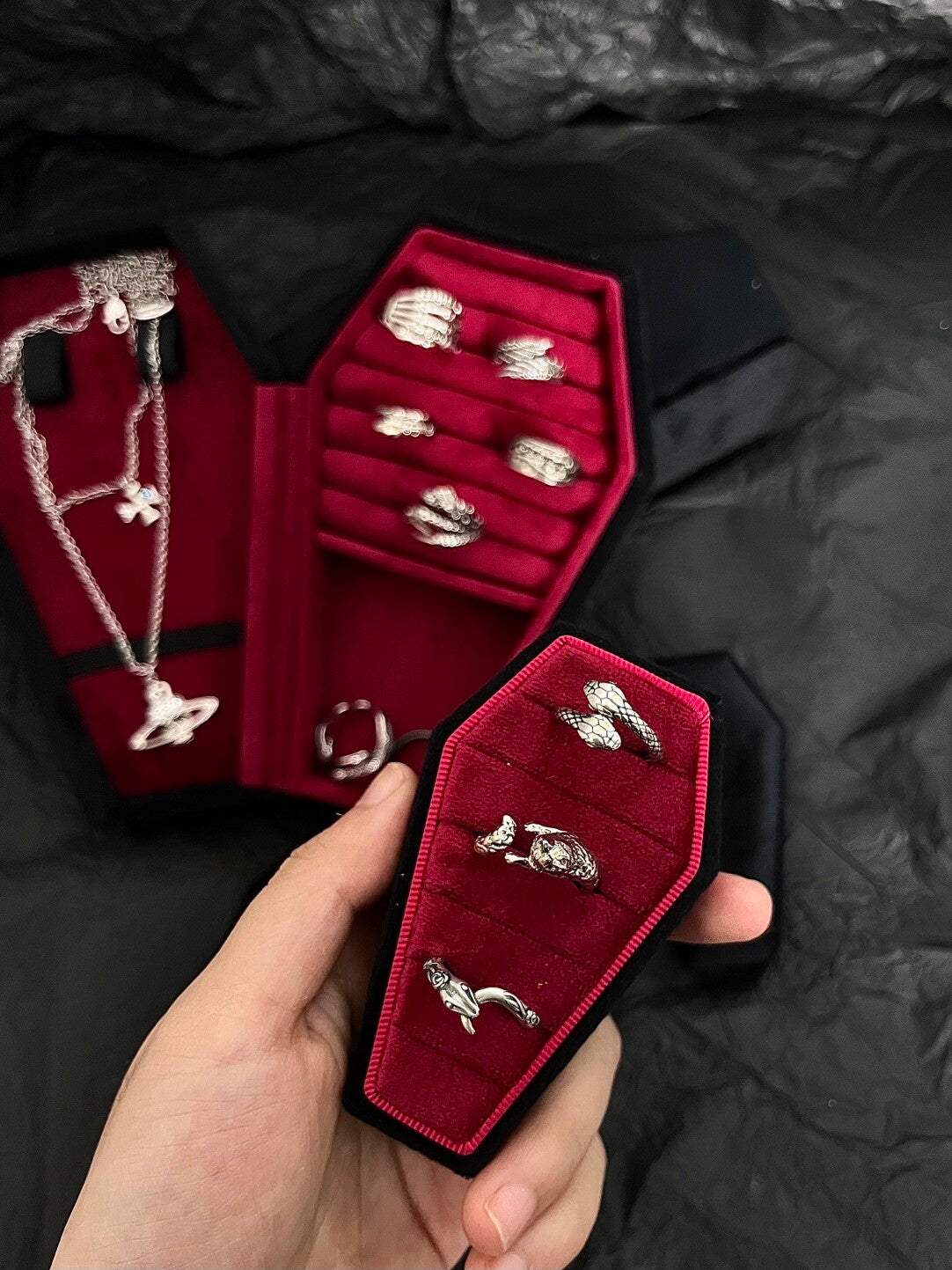 Velvet Coffin Jewelry Box | Punk Goth Necklace Ring Ornament Jewelry Velvet Storage Box