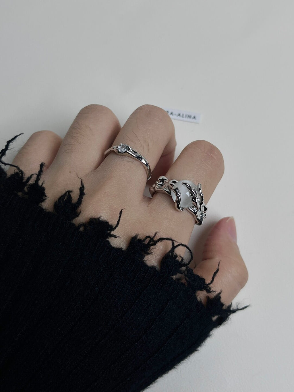 White Jade Bead Ring Ins Niche Zircon Couple Rings