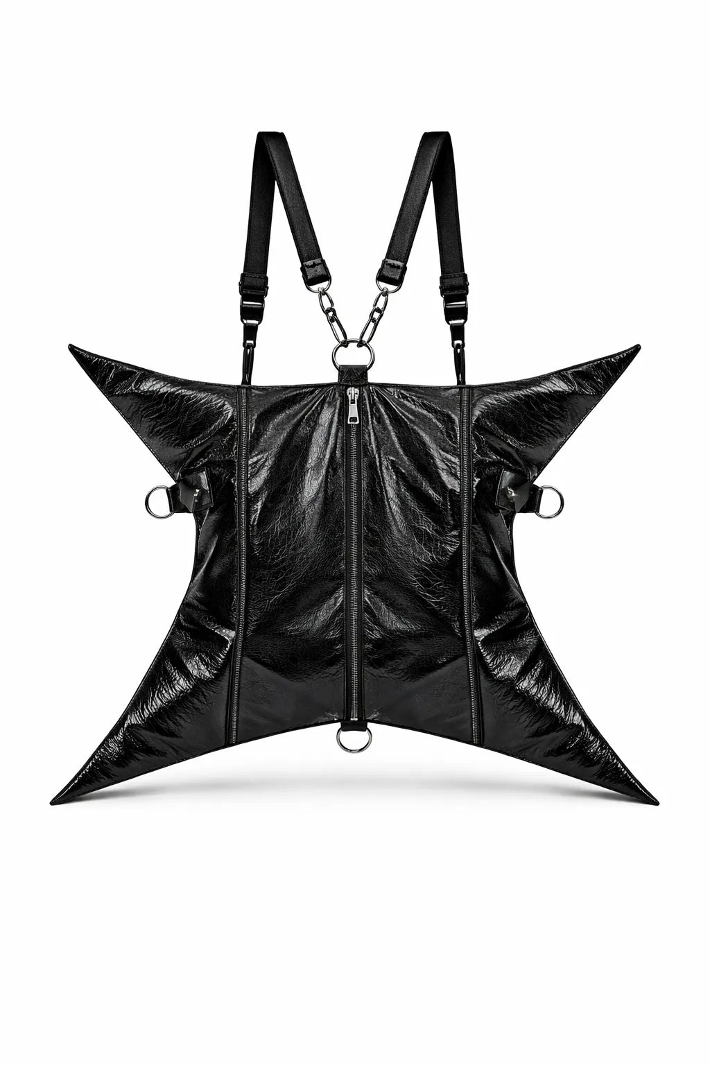 Y2K Avant-Garde Black 4-Pointed Star Backpack - Convertible Cyberpunk Crossbody Bag (Shuriken Shape)