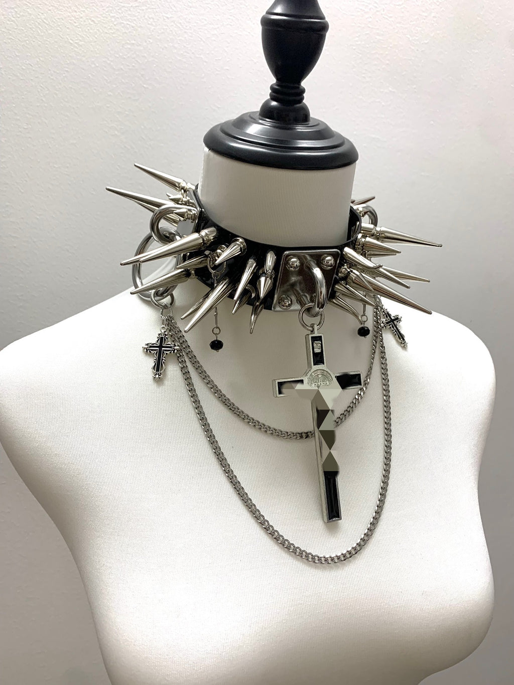 "Defiance" Original Handmade Punk Gothic Patent Leather Studded Heavy Metal Cross Necklace Choker