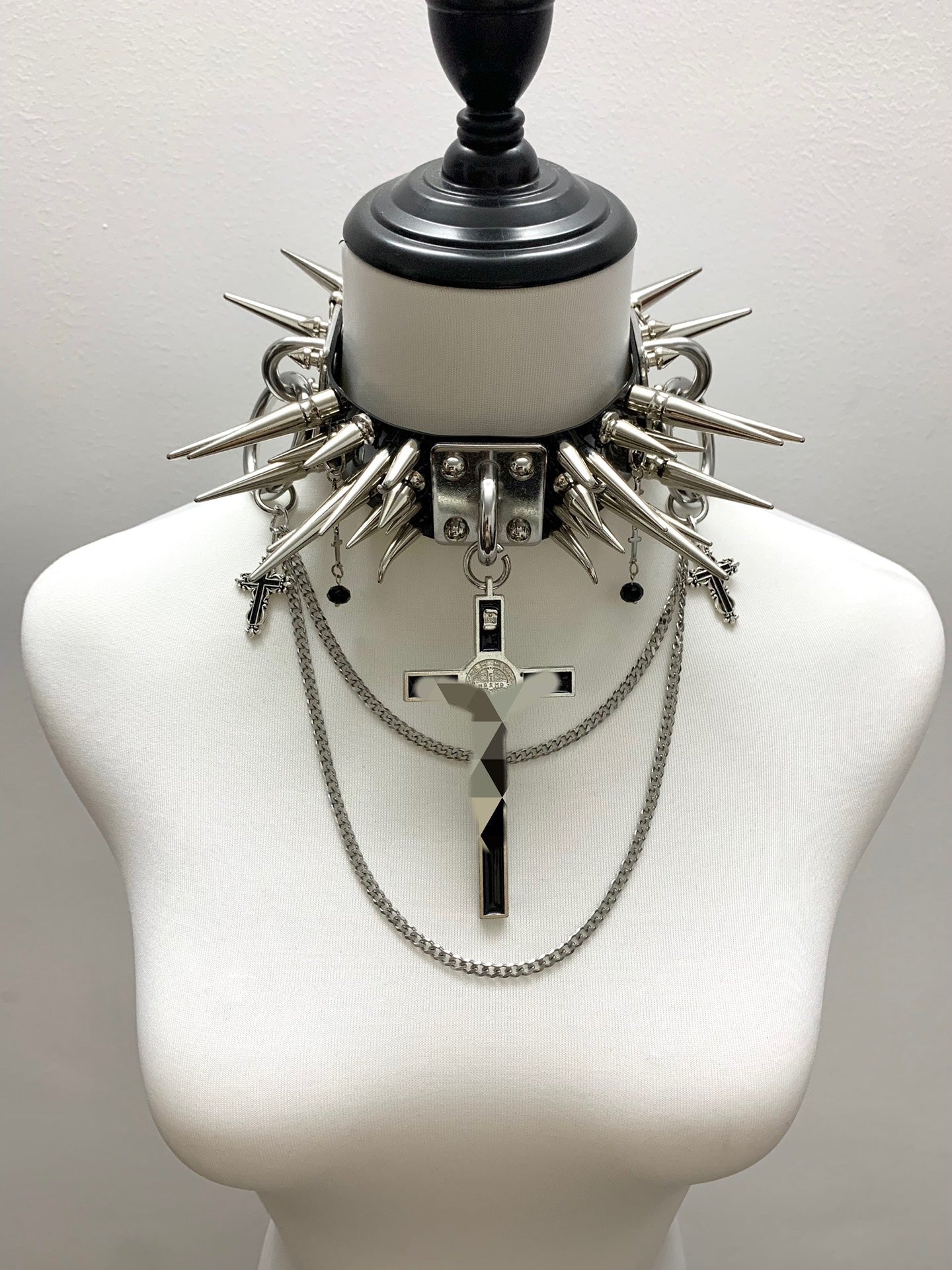 "Defiance" Original Handmade Punk Gothic Patent Leather Studded Heavy Metal Cross Necklace Choker