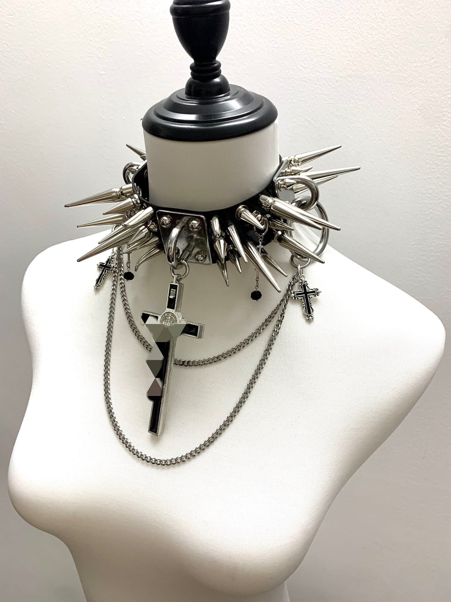 "Defiance" Original Handmade Punk Gothic Patent Leather Studded Heavy Metal Cross Necklace Choker