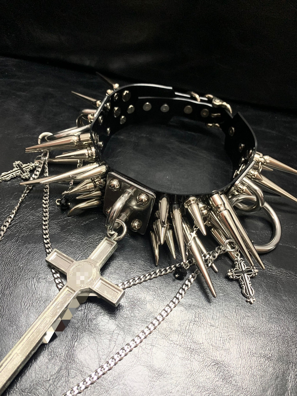"Defiance" Original Handmade Punk Gothic Patent Leather Studded Heavy Metal Cross Necklace Choker