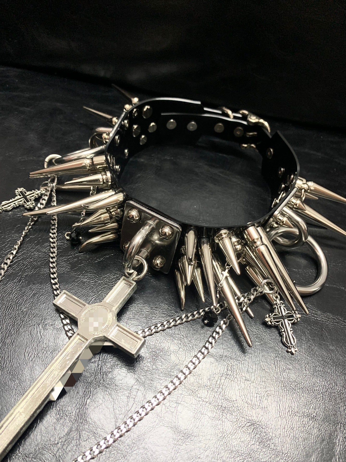 "Defiance" Original Handmade Punk Gothic Patent Leather Studded Heavy Metal Cross Necklace Choker