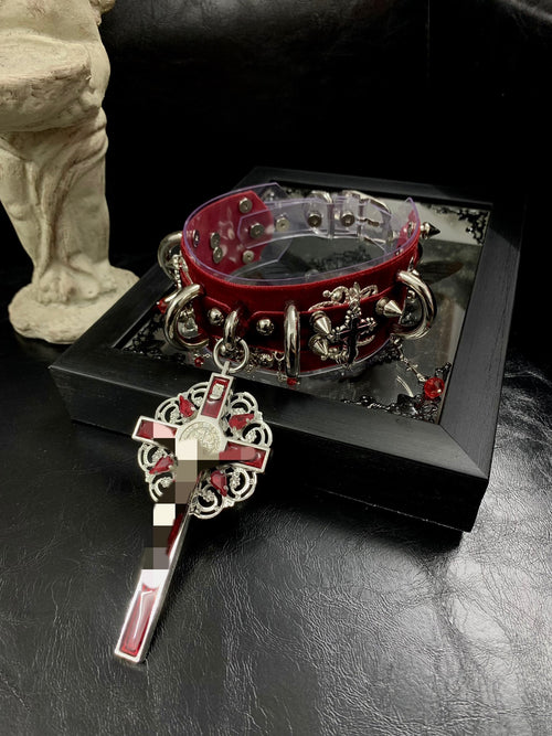 Red Fox Gothic Punk Visual Kei Subculture Studded Necklace Choker | Blackyyds