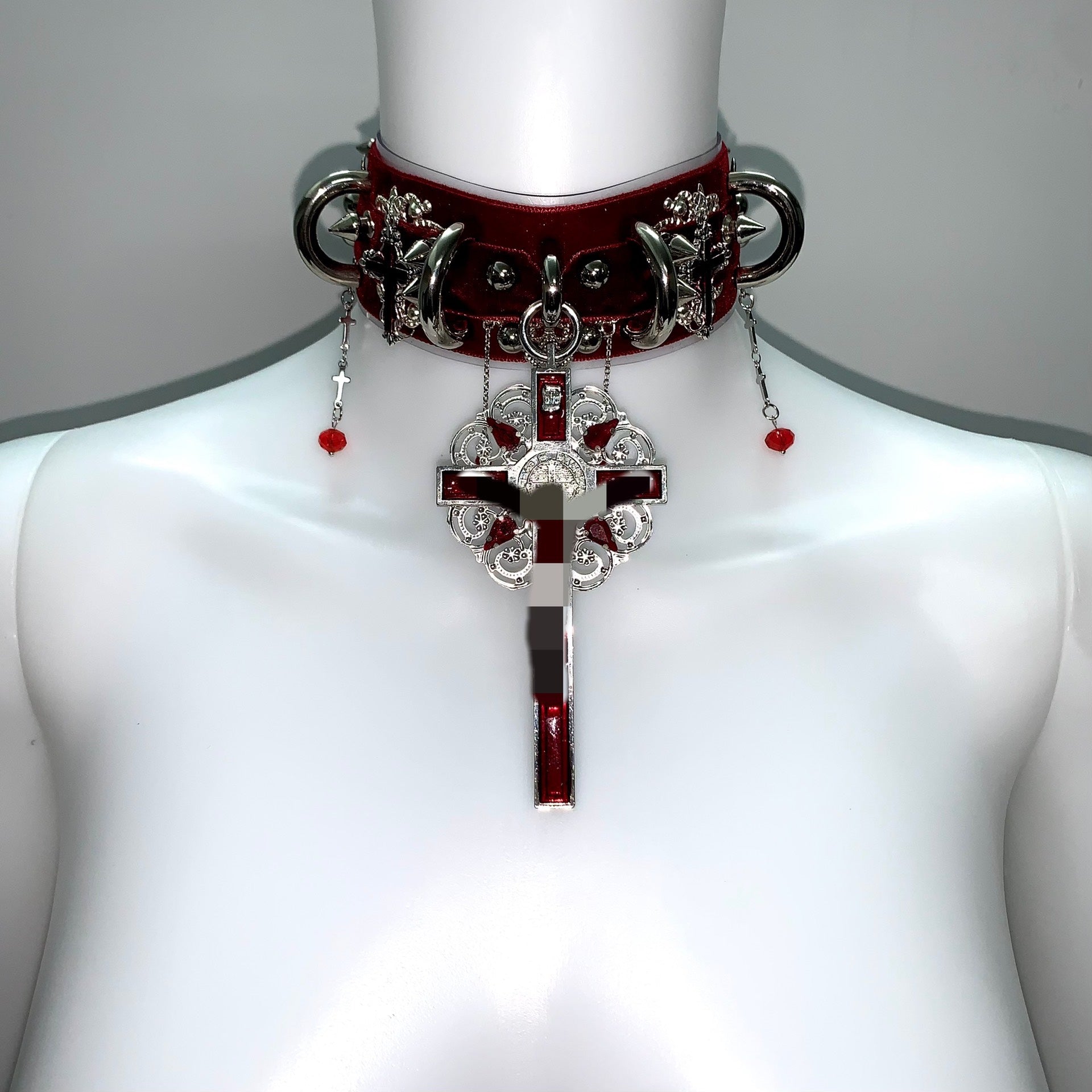 "Red Fox" Gothic Punk Visual Kei Subculture Studded Necklace Choker