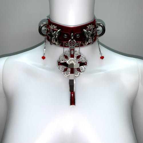 Collana girocollo con borchie "Red Fox" in stile gotico punk visual kei subculture