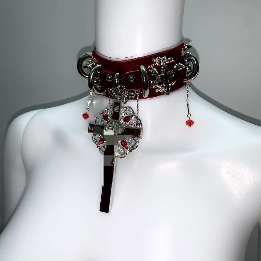 "Red Fox" Gothic Punk Visual Kei Subculture Studded Necklace Choker