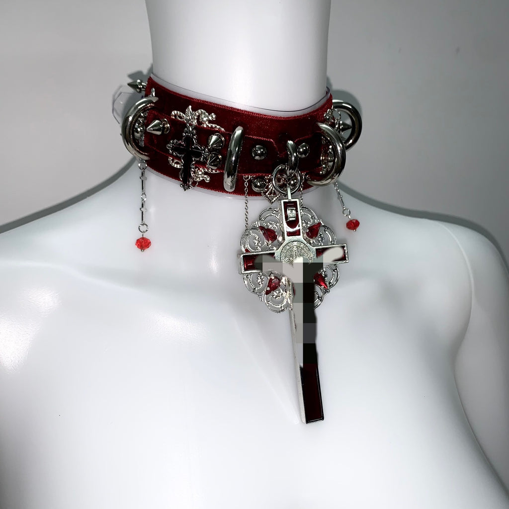 "Red Fox" Gothic Punk Visual Kei Subculture Studded Necklace Choker