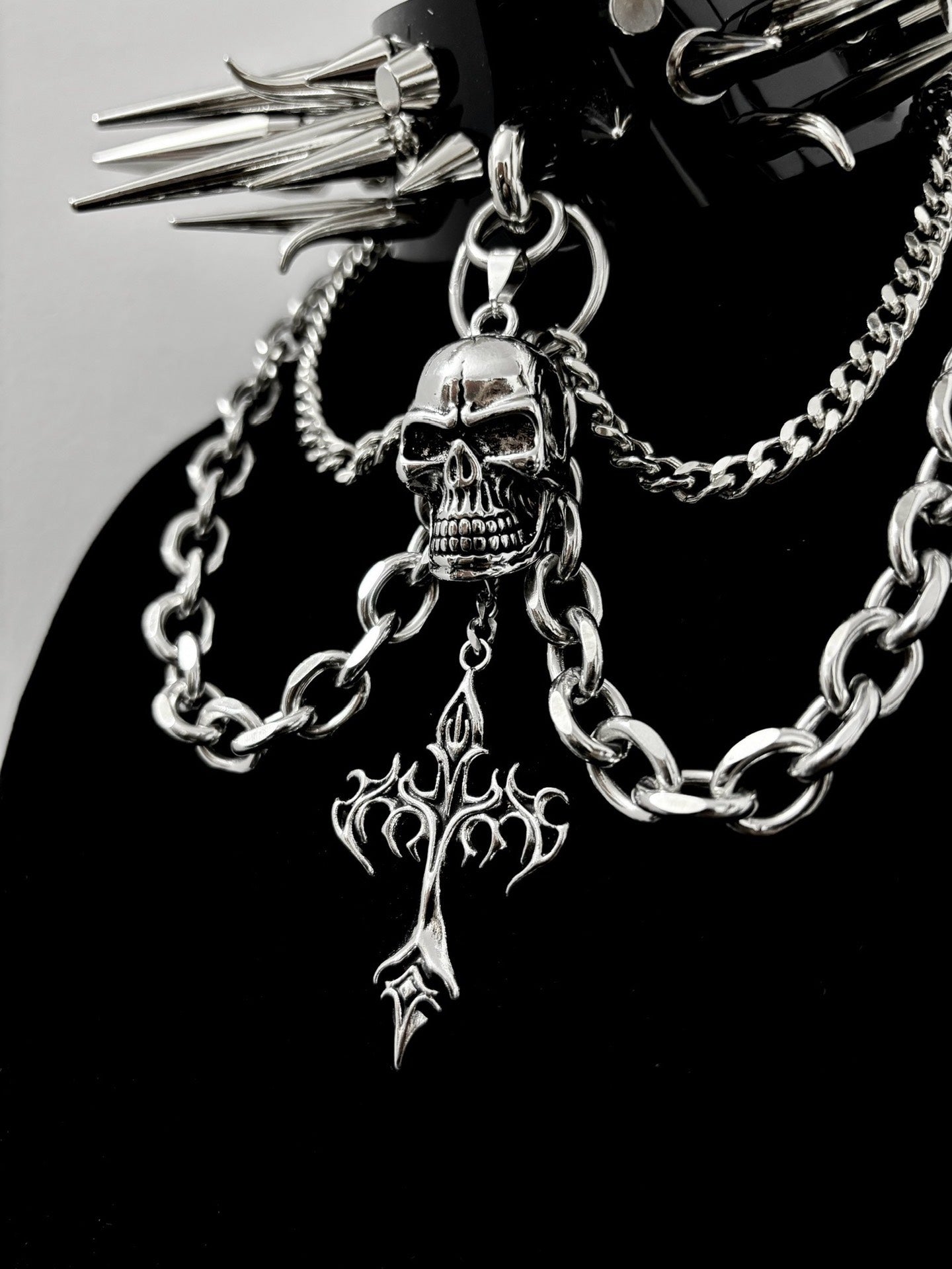 "Invader" Original Handmade Gothic Punk Black Metal Rock Visual Kei Oversized Studded Choker Necklace | Alternative Festival Fashion Gift