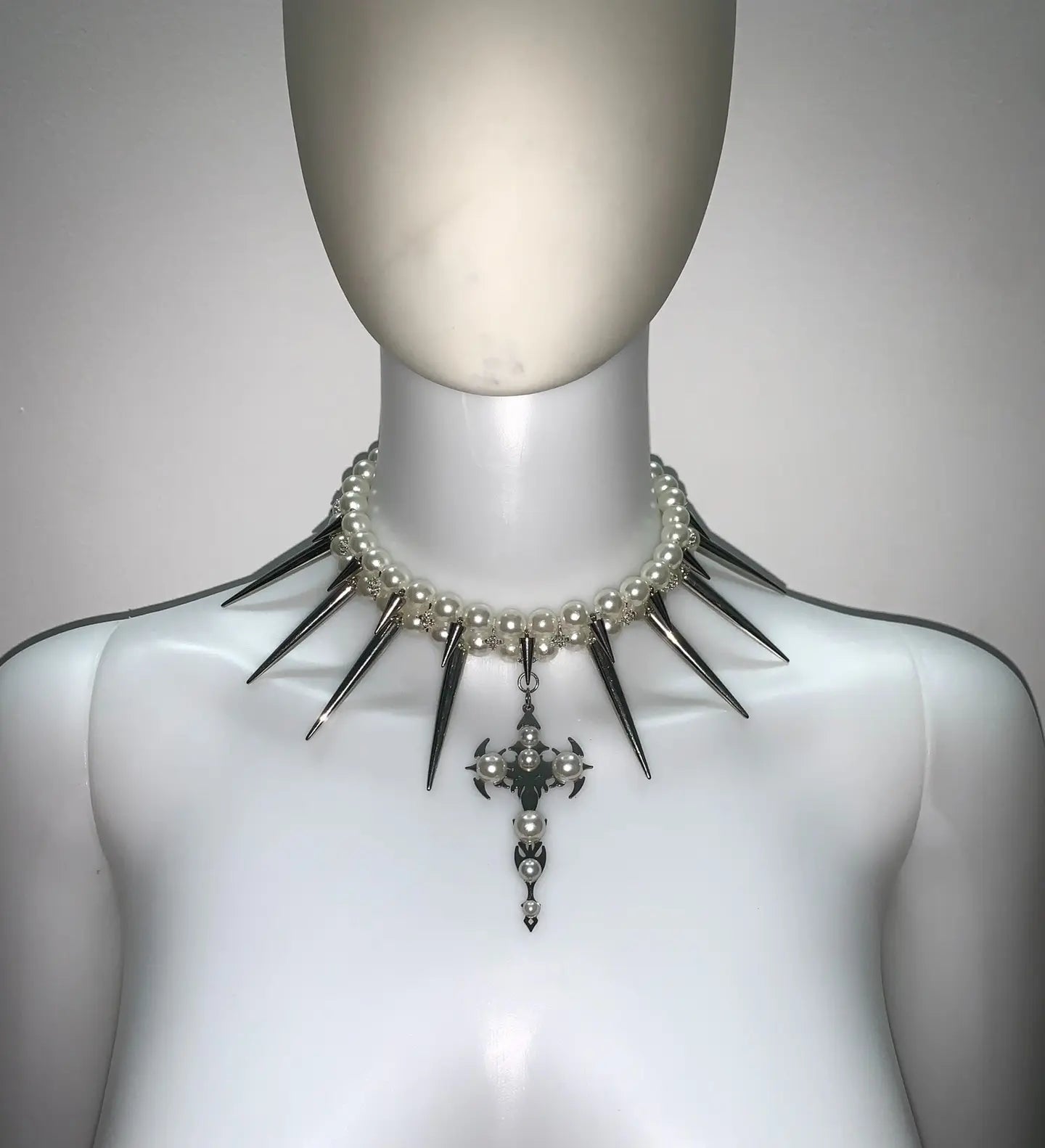 "Black Spade Queen" Original Handmade Dark Punk Rock Metal Studded Multi-Layer Pearl Choker | Festival Party Necklace