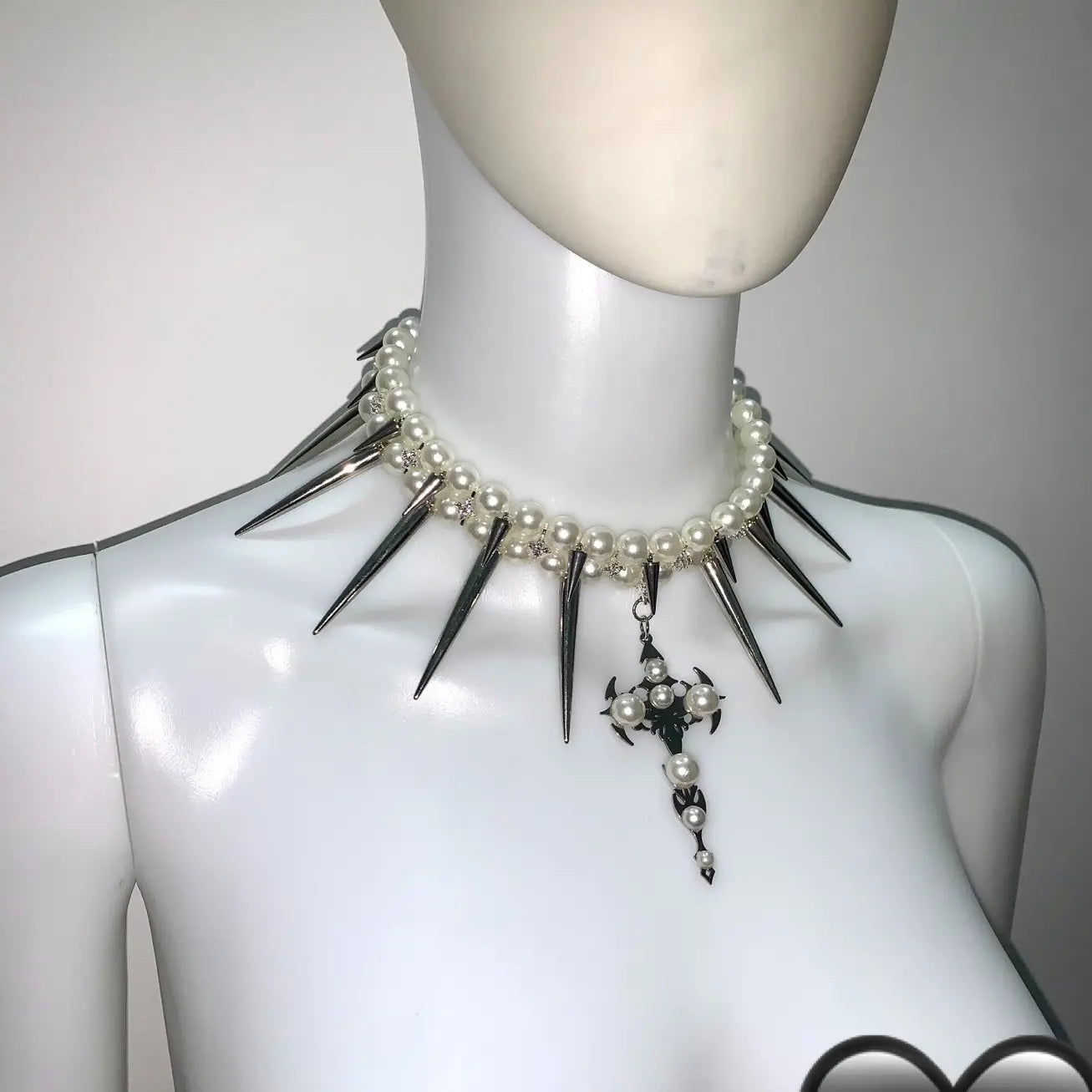 "Black Spade Queen" Original Handmade Dark Punk Rock Metal Studded Multi-Layer Pearl Choker | Festival Party Necklace