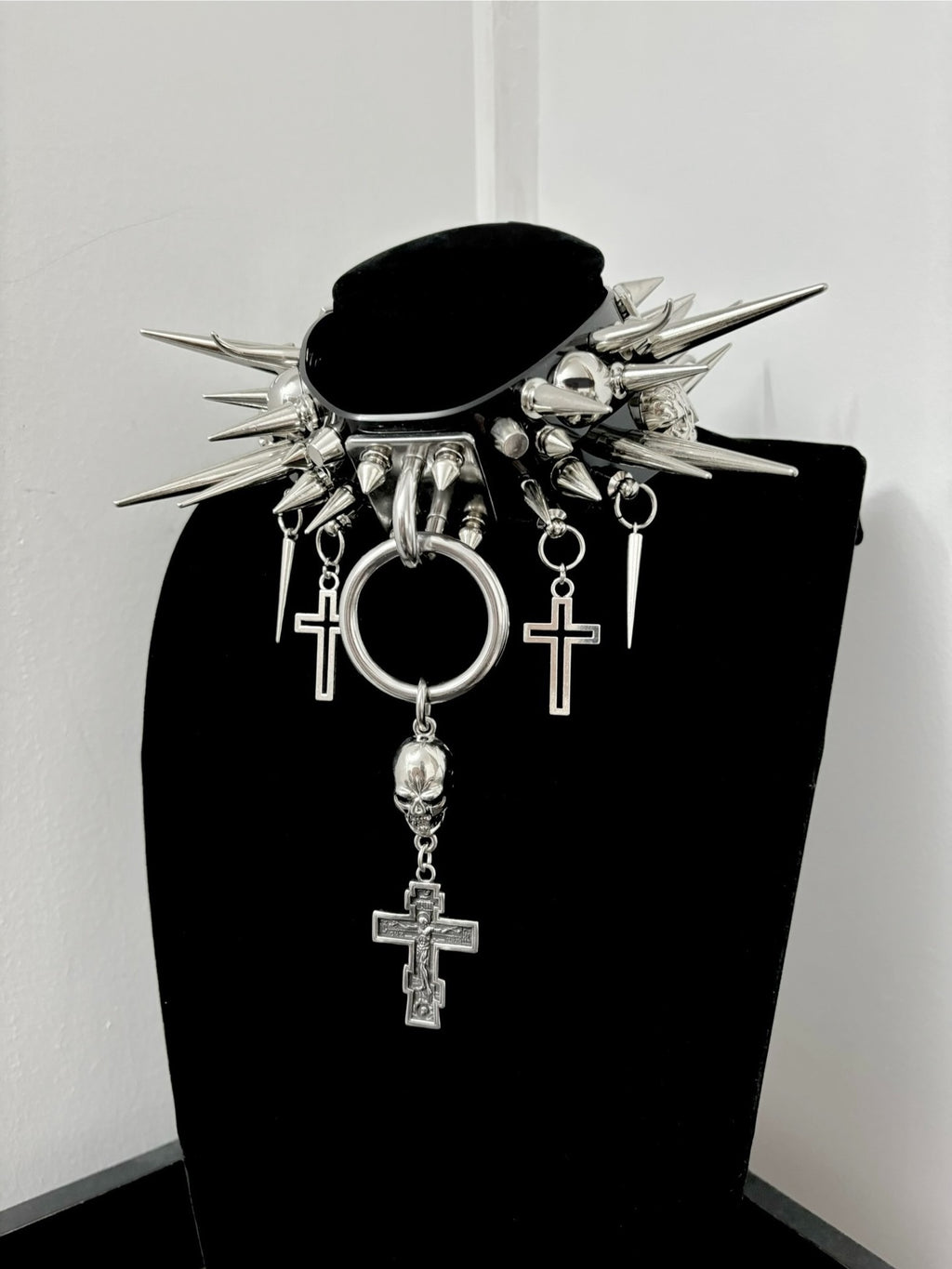 "Widow" Handmade Gothic Punk Cross Spike Choker | Alt Metal Festival Statement Necklace