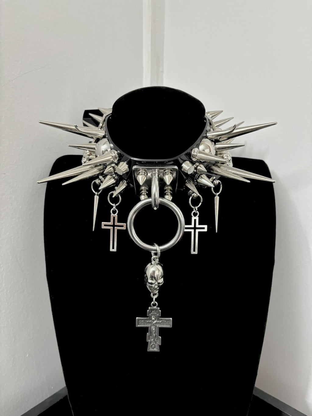 "Widow" Handmade Gothic Punk Cross Spike Choker | Alt Metal Festival Statement Necklace