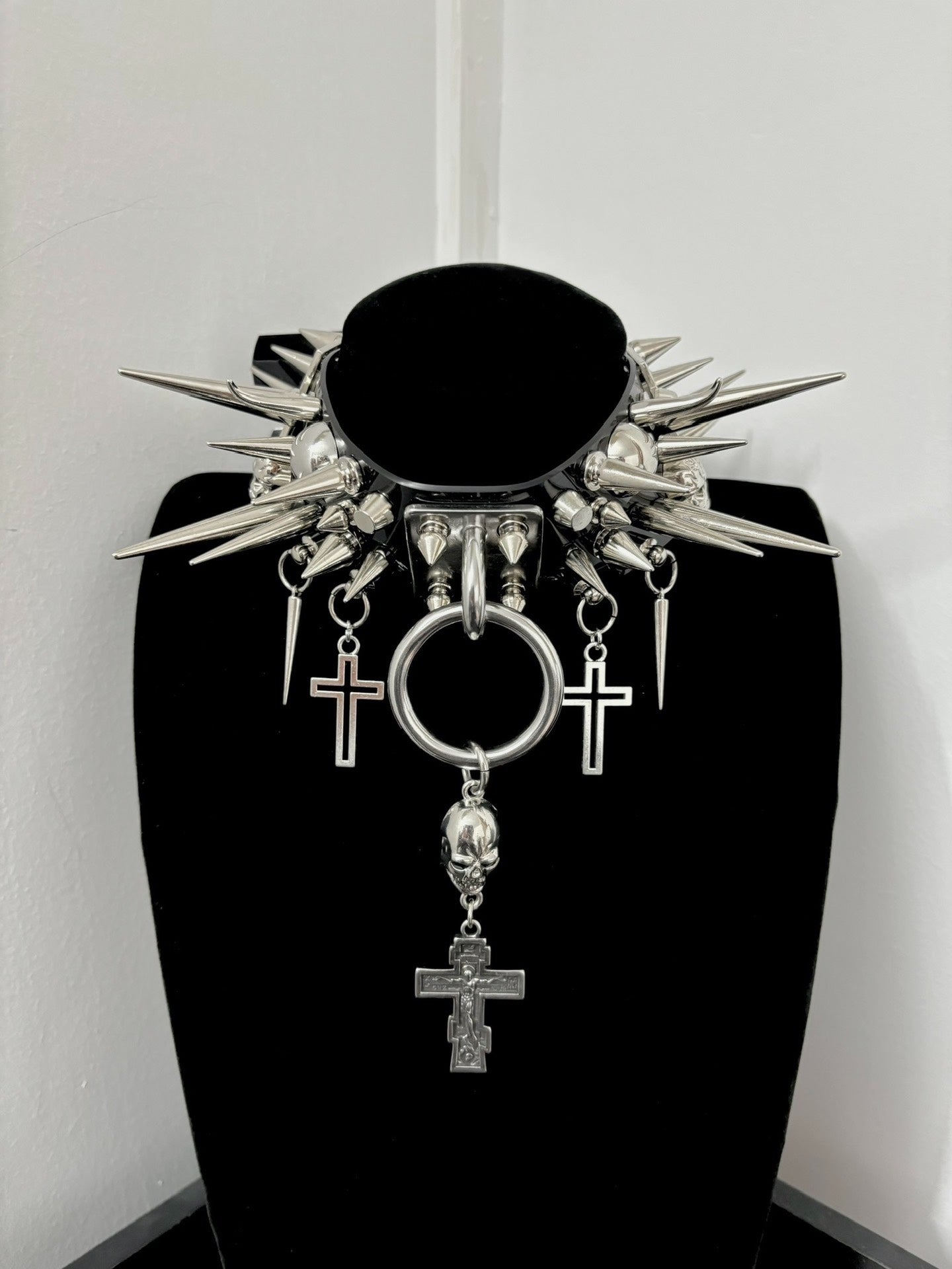 "Widow" Handmade Gothic Punk Cross Spike Choker | Alt Metal Festival Statement Necklace