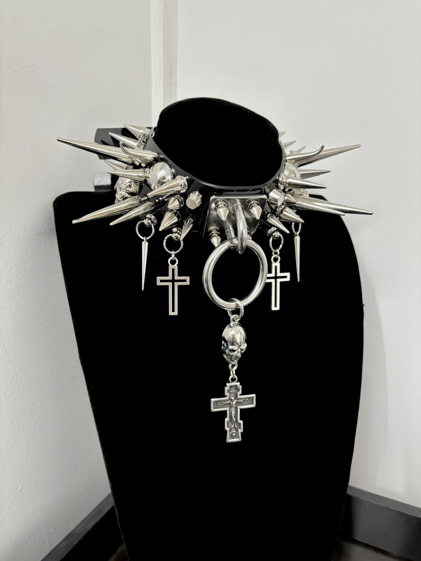 "Widow" Handmade Gothic Punk Cross Spike Choker | Alt Metal Festival Statement Necklace