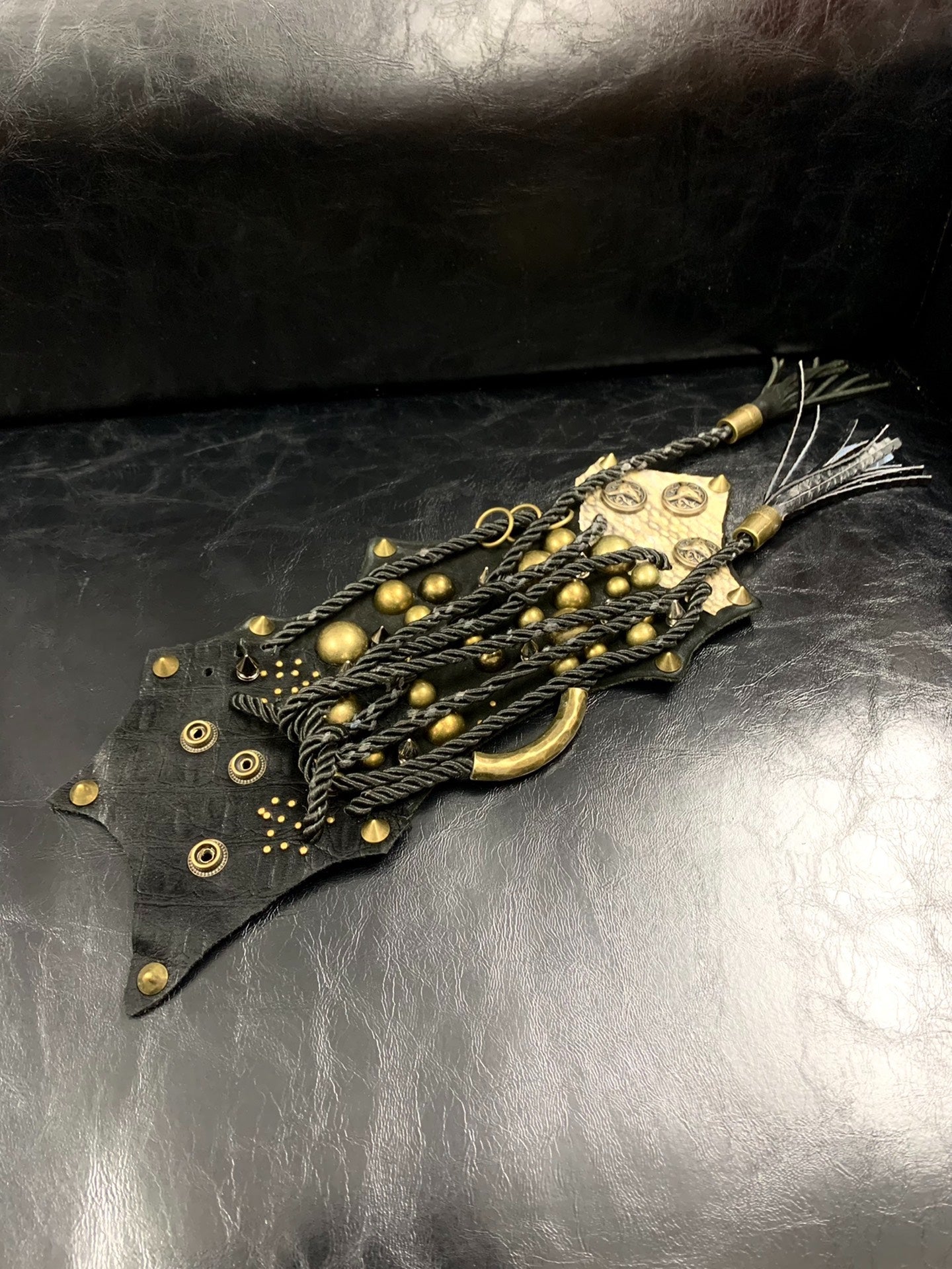 Pirate Tribe Gothic Punk Leather Cuff – Post-Apocalyptic Snake Pattern Studded Bracelet Wristband Jewelry