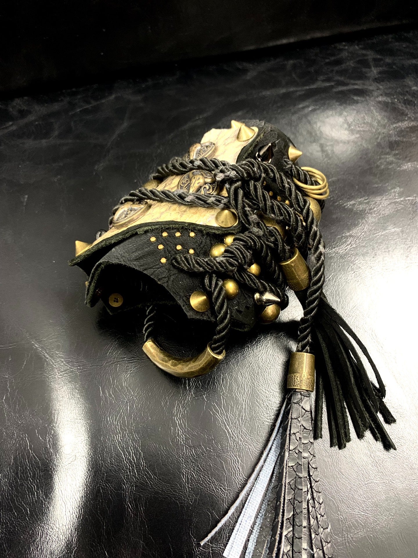 Pirate Tribe Gothic Punk Leather Cuff – Post-Apocalyptic Snake Pattern Studded Bracelet Wristband Jewelry