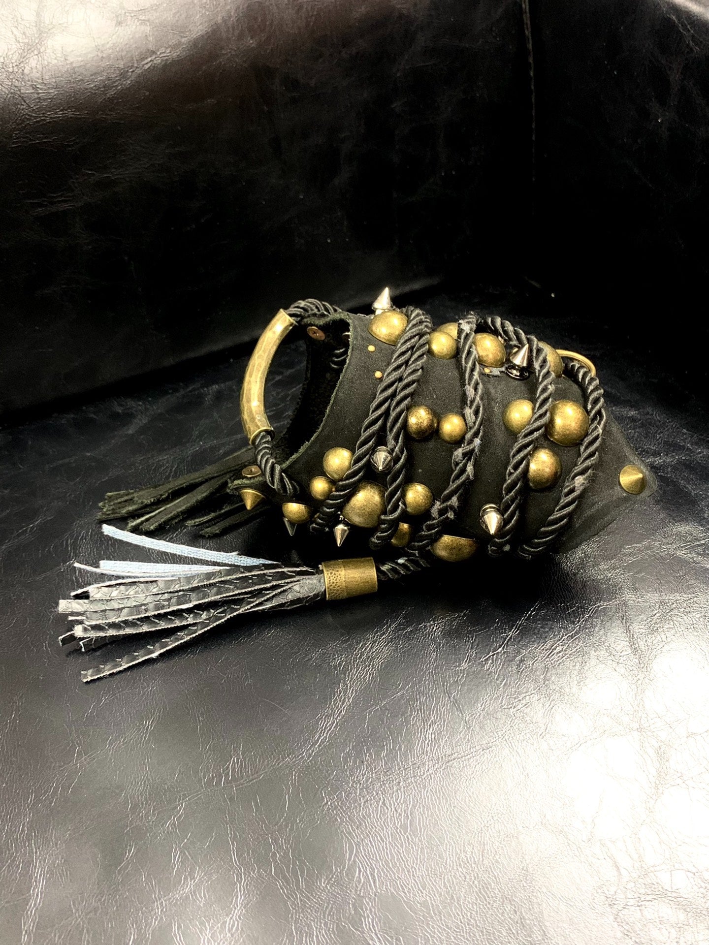 Pirate Tribe Gothic Punk Leather Cuff – Post-Apocalyptic Snake Pattern Studded Bracelet Wristband Jewelry