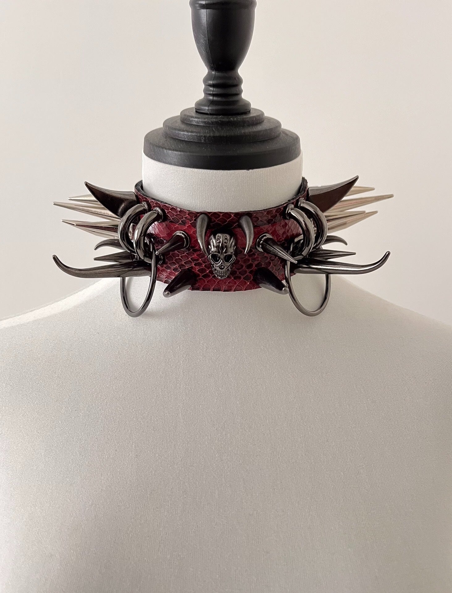 Venom Fang Snake Leather Gothic Punk Studded Choker Necklace