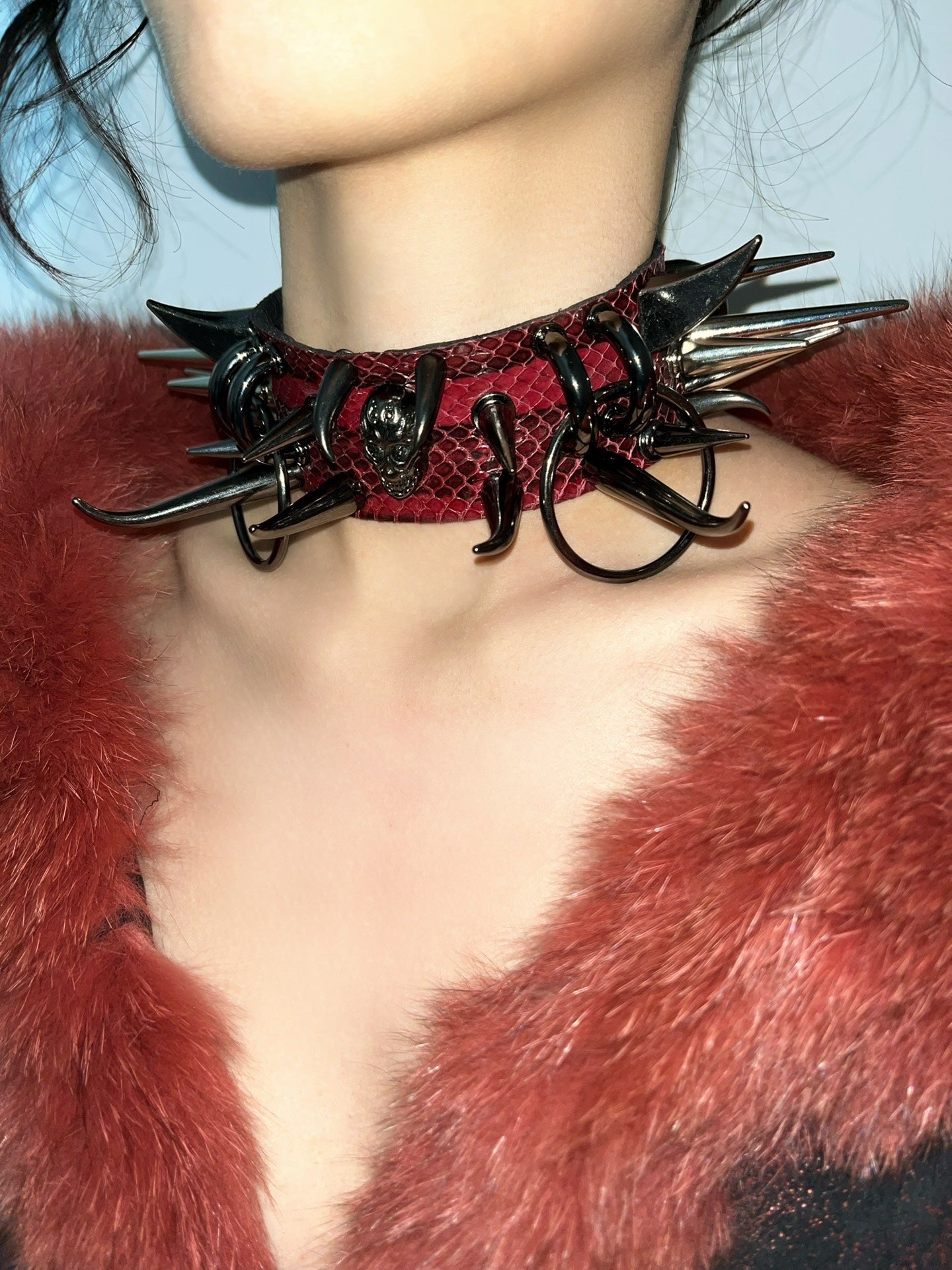 Venom Fang Snake Leather Gothic Punk Studded Choker Necklace