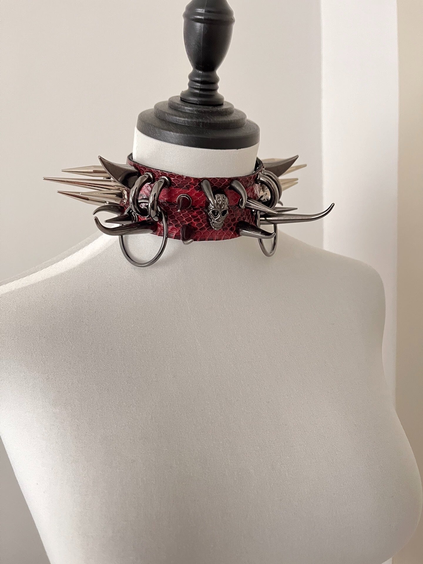 Venom Fang Snake Leather Gothic Punk Studded Choker Necklace