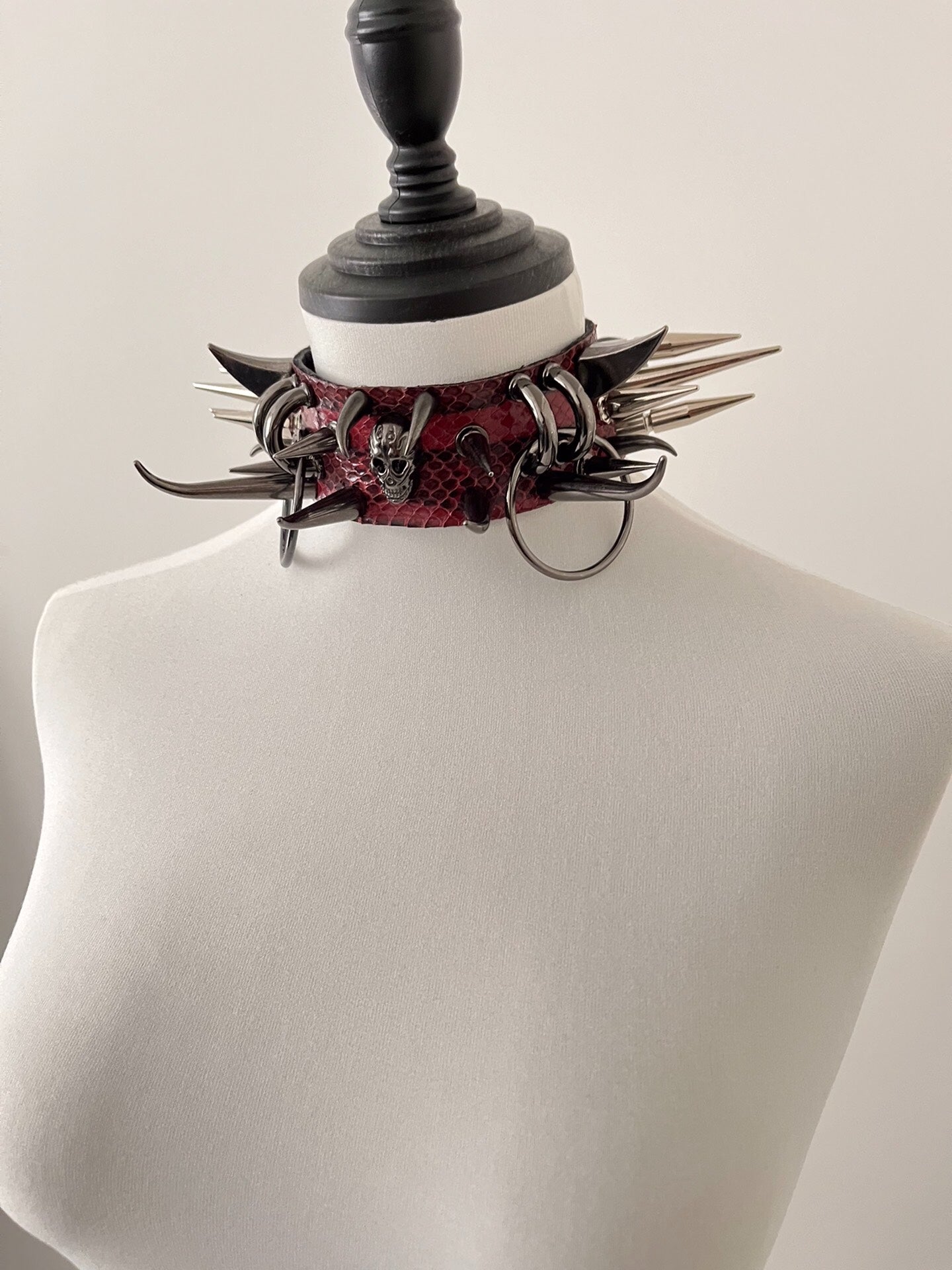 Venom Fang Snake Leather Gothic Punk Studded Choker Necklace