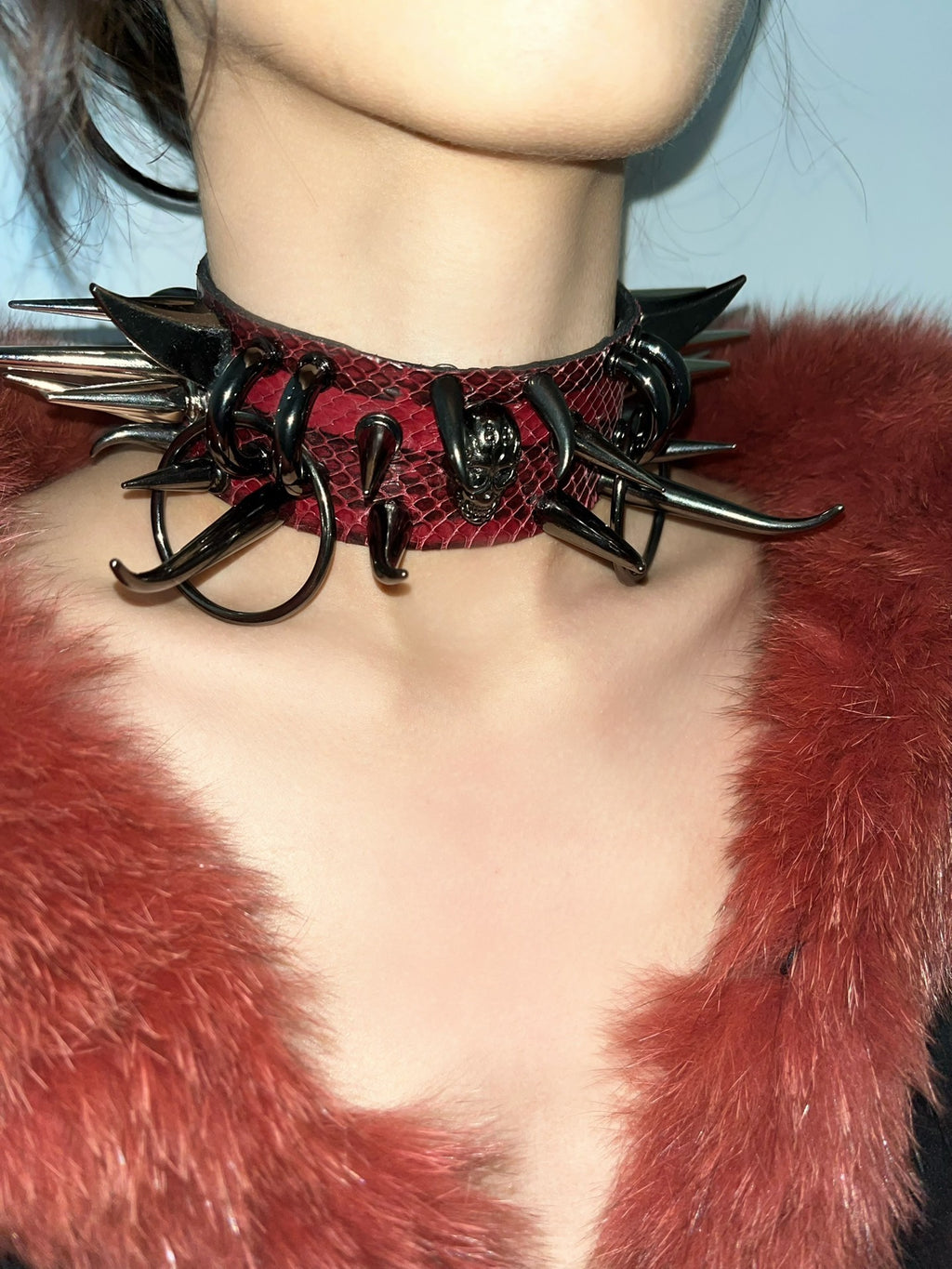 Venom Fang Snake Leather Gothic Punk Studded Choker Necklace