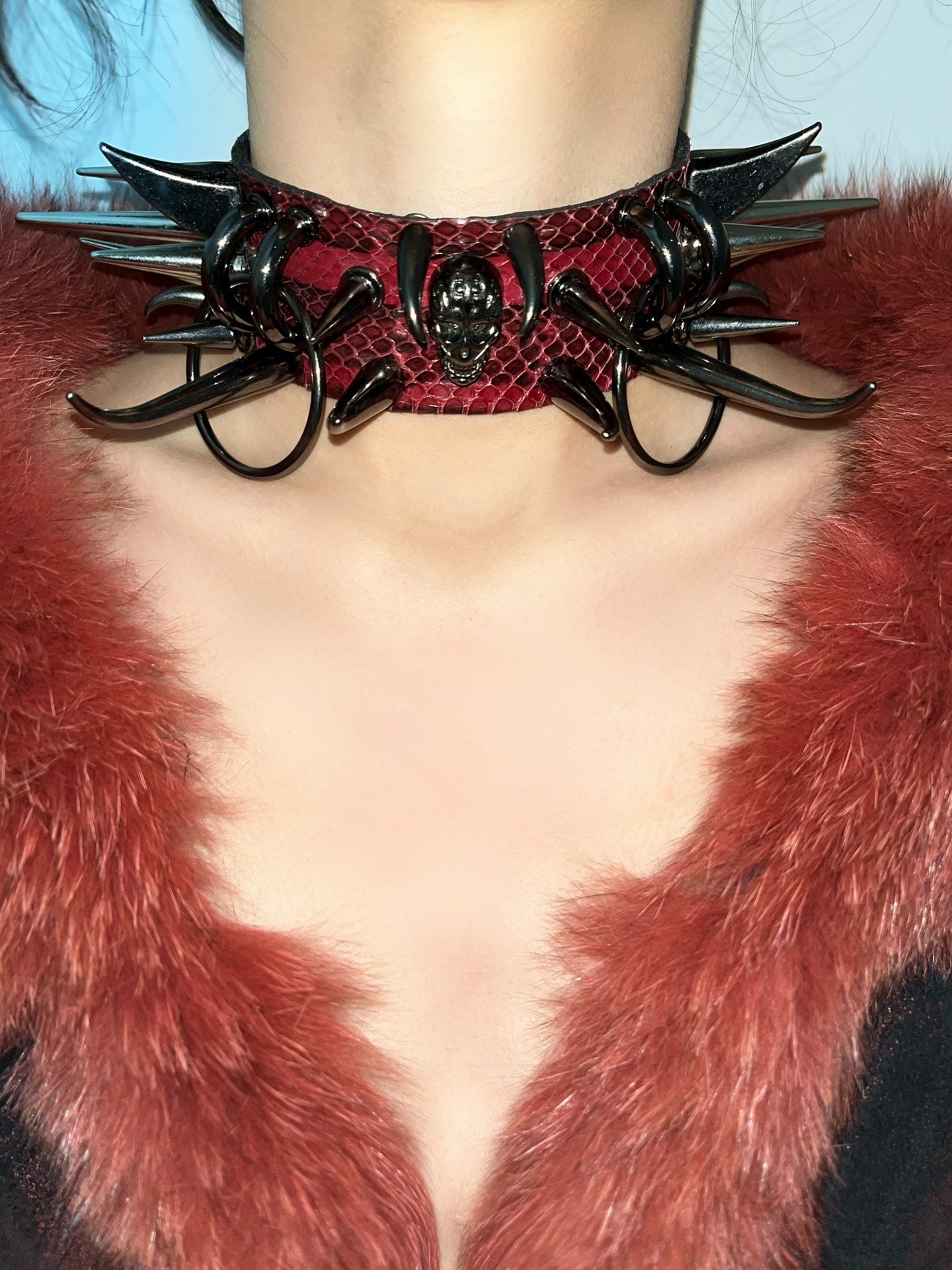 Venom Fang Snake Leather Gothic Punk Studded Choker Necklace