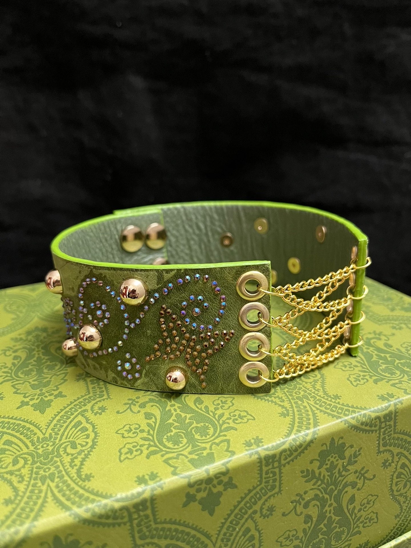 Tribal Gothic Leather Choker with Studs – Dark Forest Punk Style