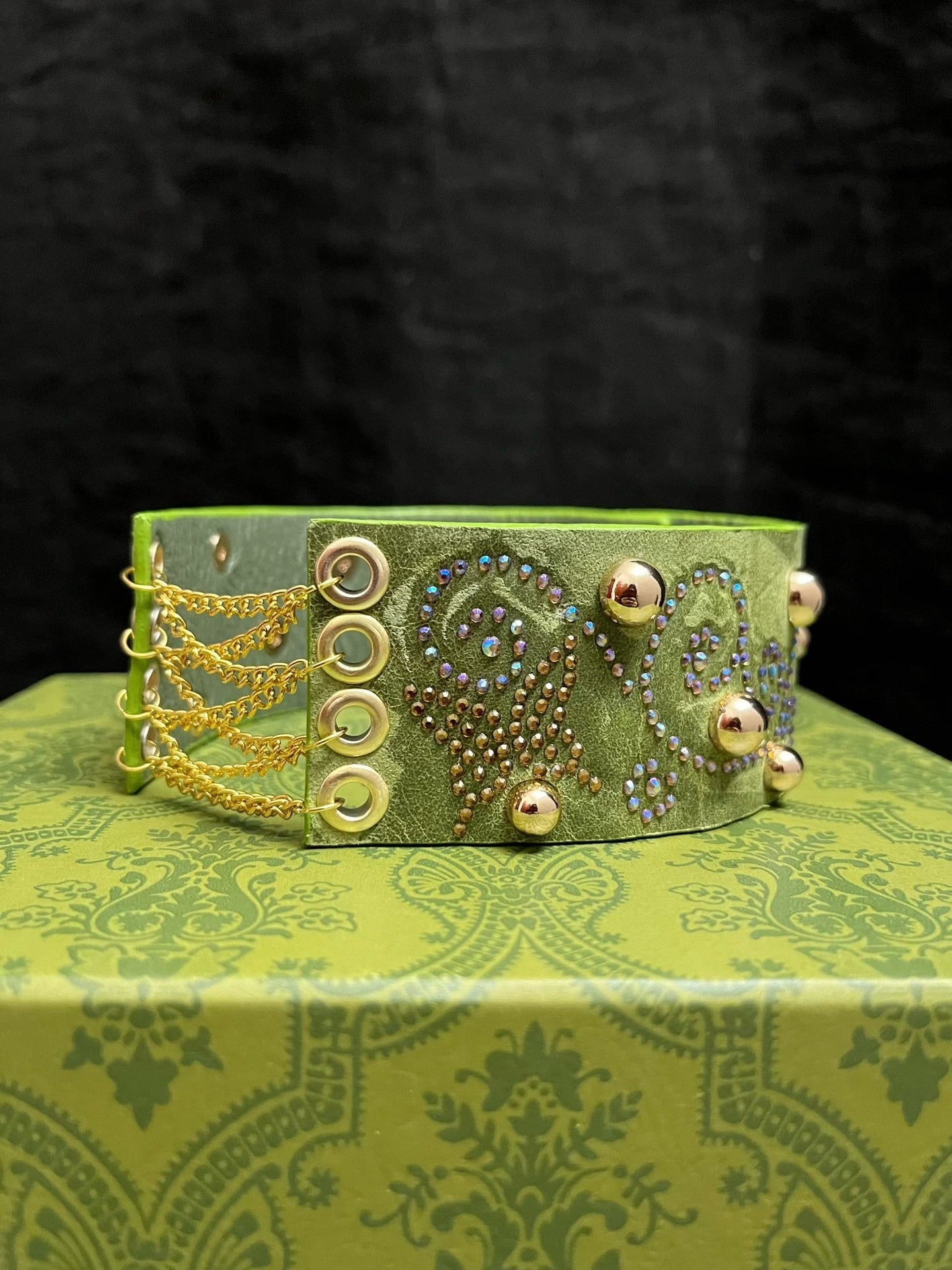 Tribal Gothic Leather Choker with Studs – Dark Forest Punk Style