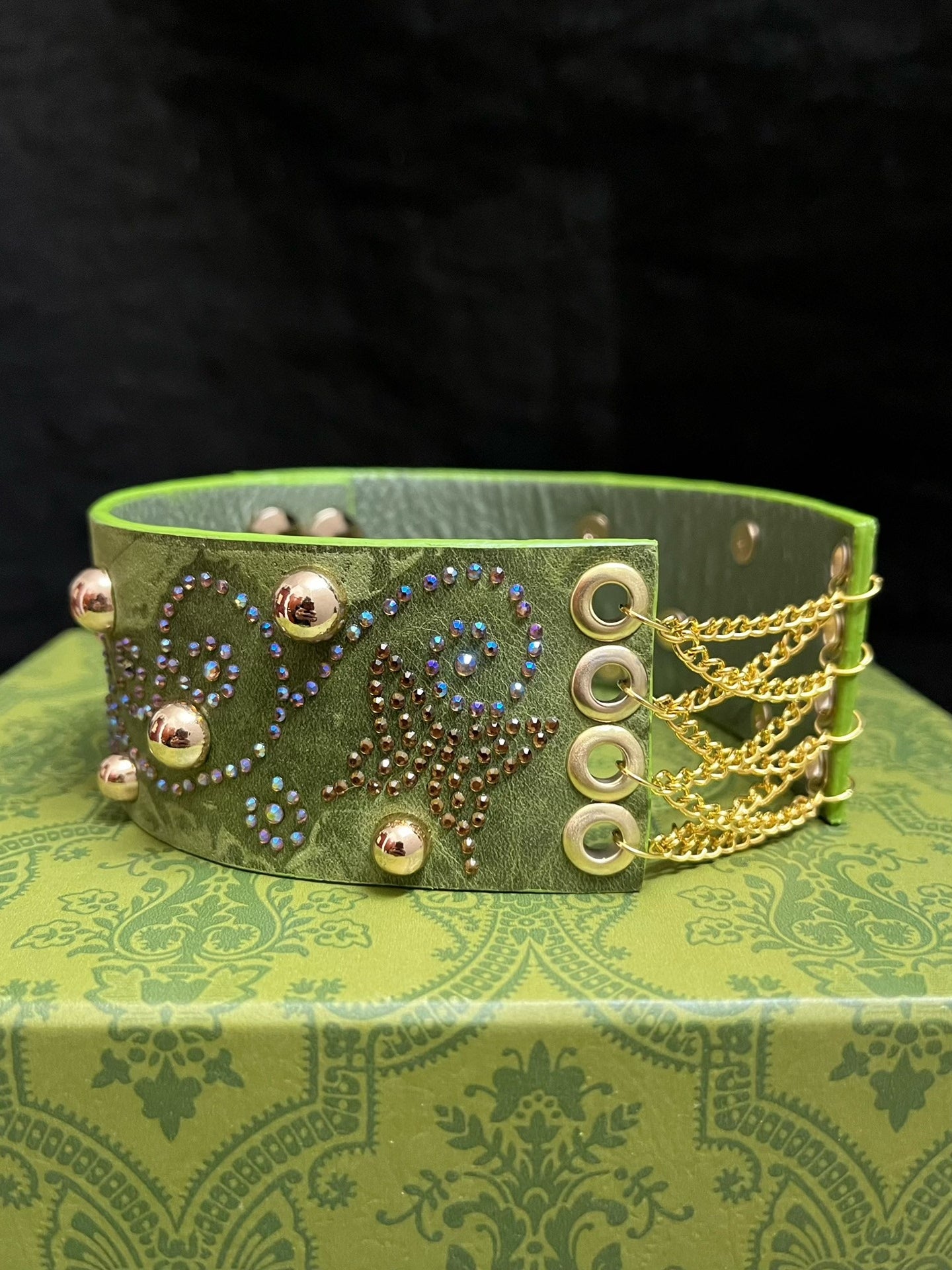 Tribal Gothic Leather Choker with Studs – Dark Forest Punk Style