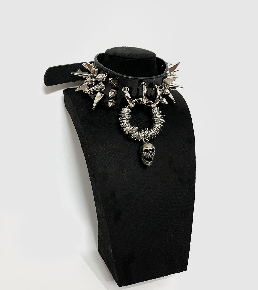 【Mockery】Rock Gothic Punk Visual Heavy Metal Snake Pattern Studded Choker Necklace