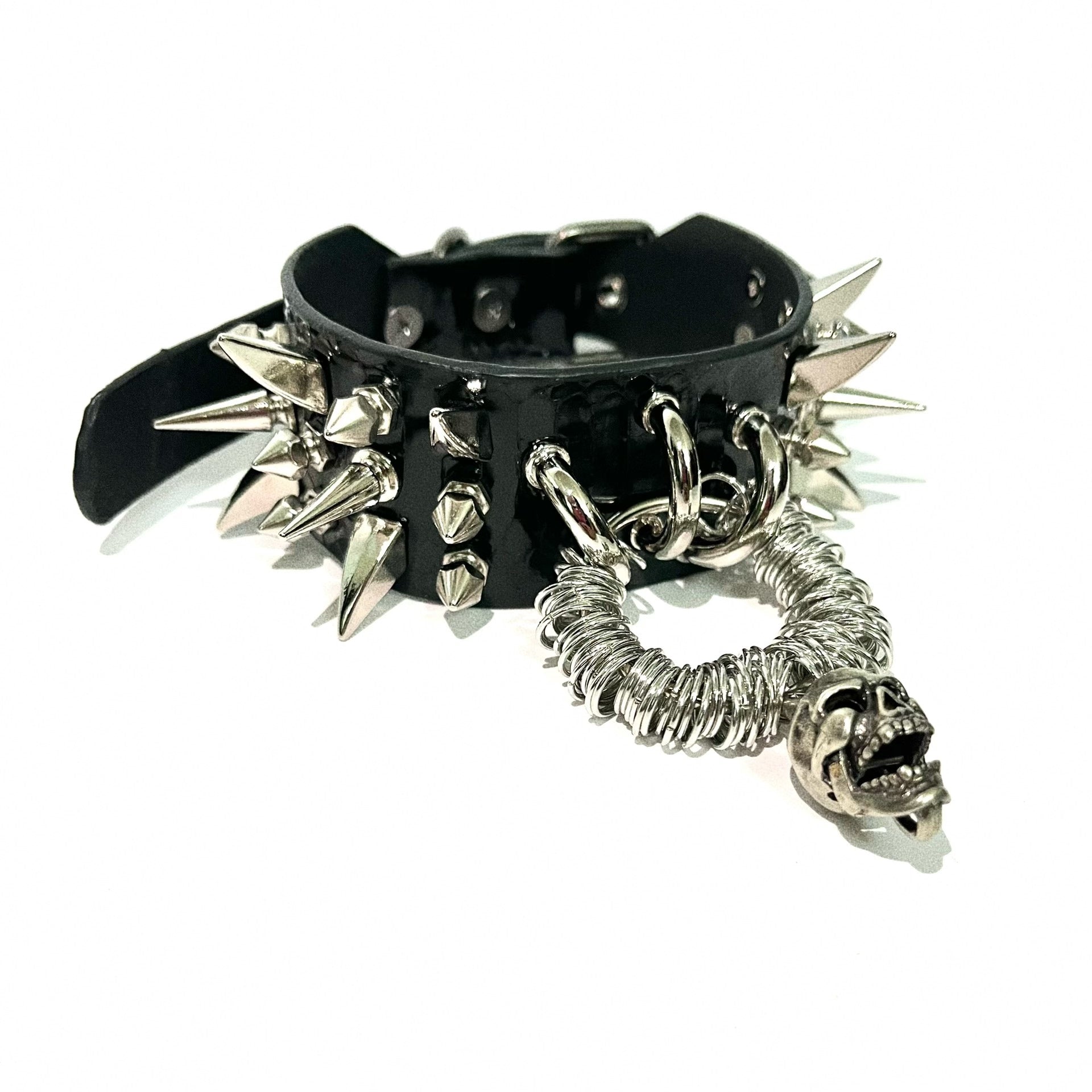 【Mockery】Rock Gothic Punk Visual Heavy Metal Snake Pattern Studded Choker Necklace