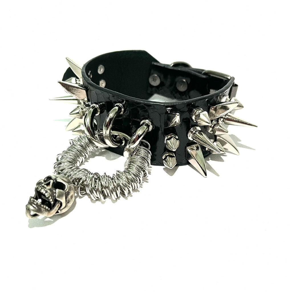 【Mockery】Rock Gothic Punk Visual Heavy Metal Snake Pattern Studded Choker Necklace