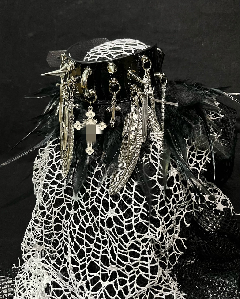 Dreamscape Dark Gothic Visual Punk Choker - Snake Skin, Feather & Rivet Metal Necklace - Rock, Y2K, and Alternative Aesthetic