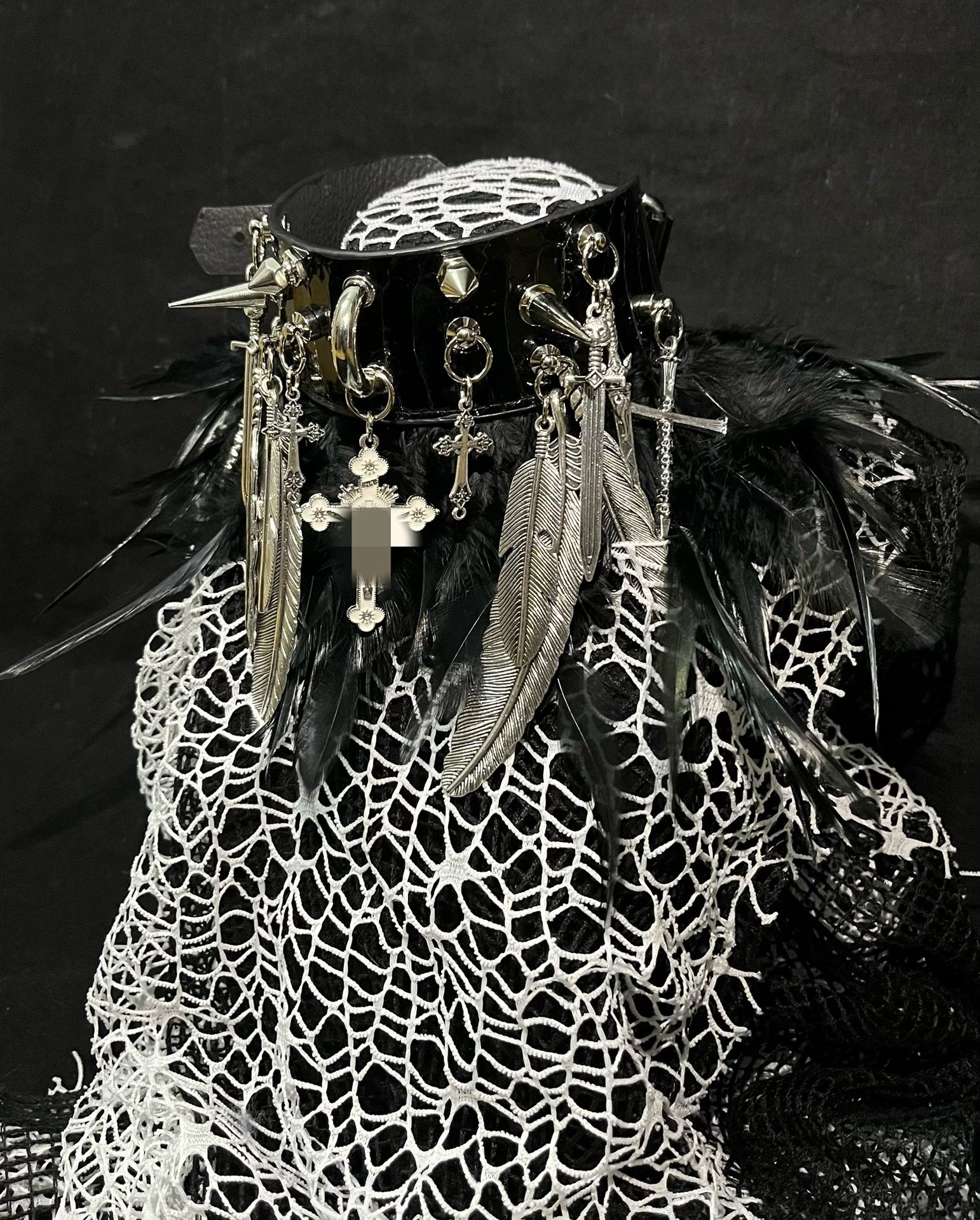 Dreamscape Dark Gothic Visual Punk Choker - Snake Skin, Feather & Rivet Metal Necklace - Rock, Y2K, and Alternative Aesthetic