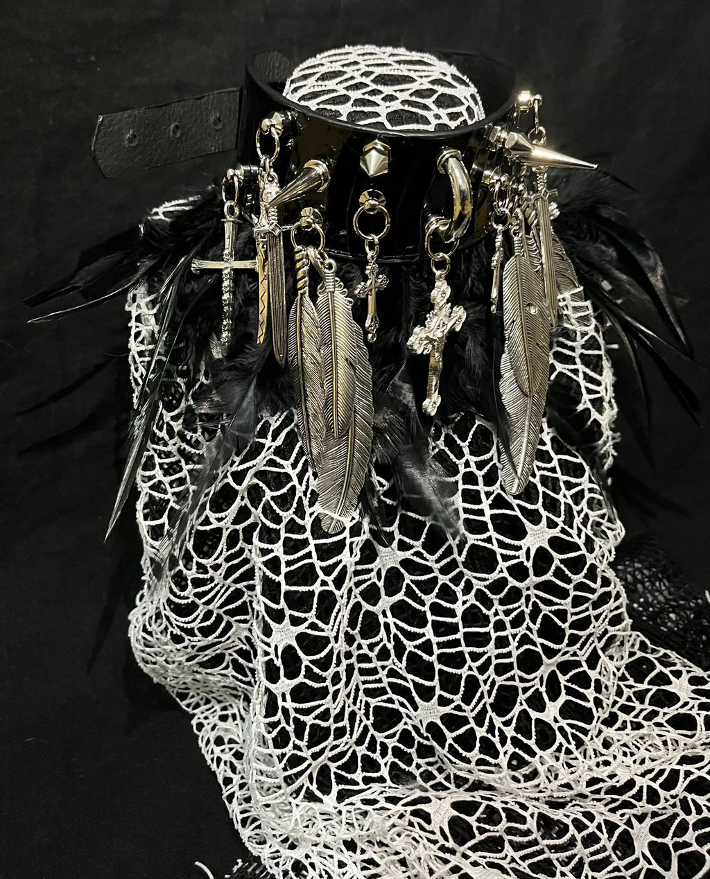 Dreamscape Dark Gothic Visual Punk Choker - Snake Skin, Feather & Rivet Metal Necklace - Rock, Y2K, and Alternative Aesthetic
